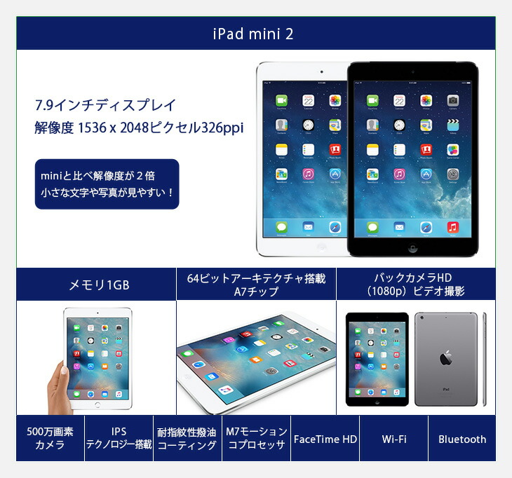 楽天市場】Wi-Fiモデル iPad mini 第2世代 シルバー16GB 本体[Cランク