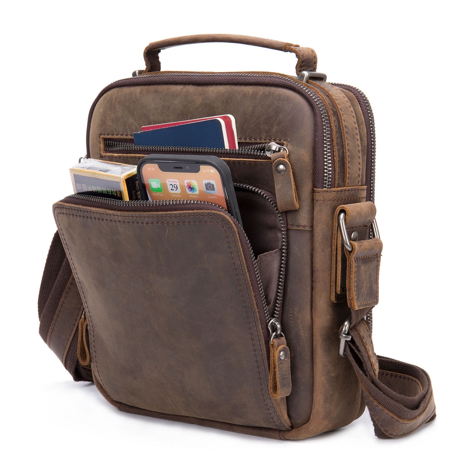 Crazy Horse Leather Messenger Bag for Men Crossbody Bags for Work