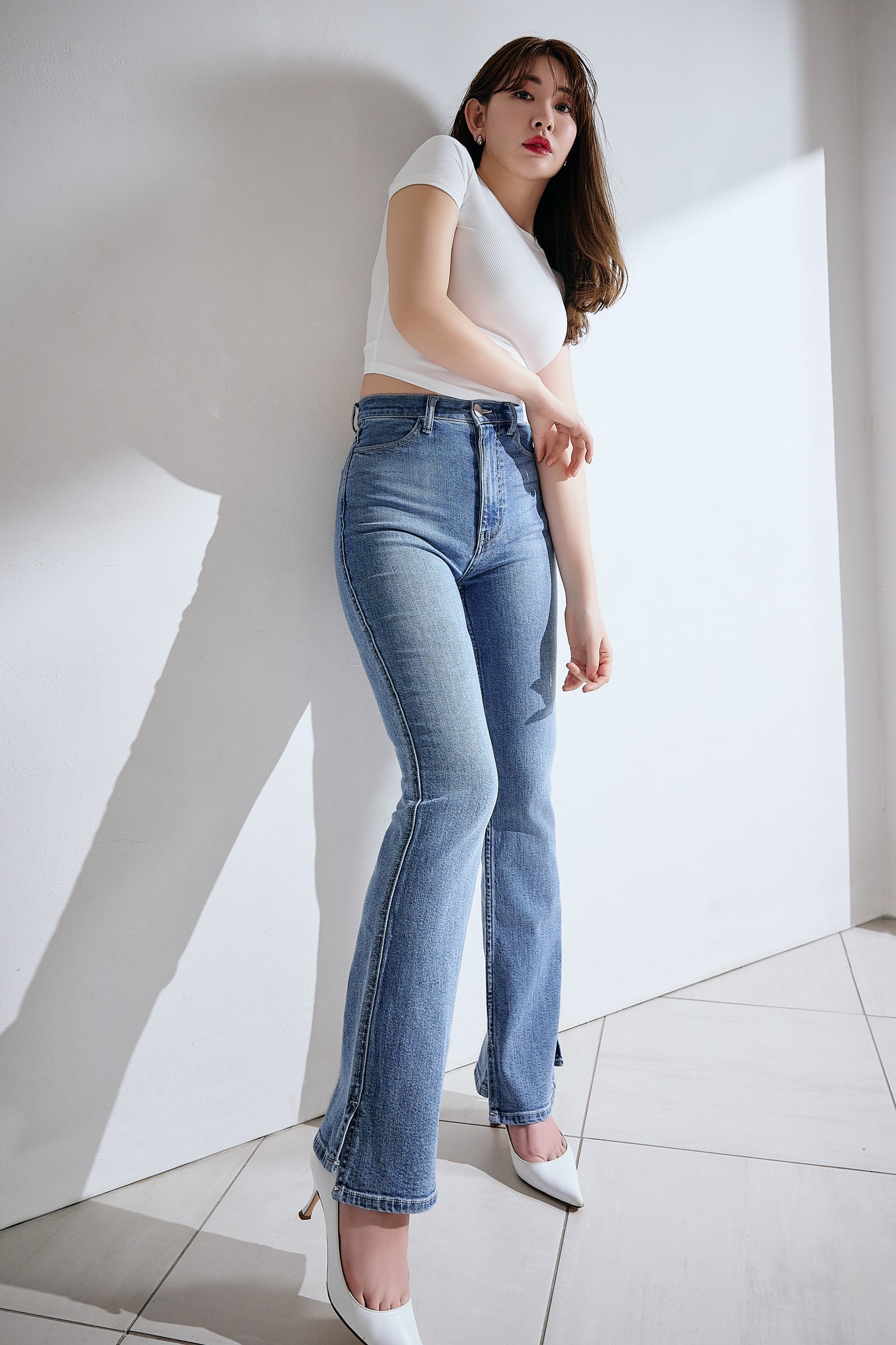 light blue / blue】New York High-Waisted Jeans