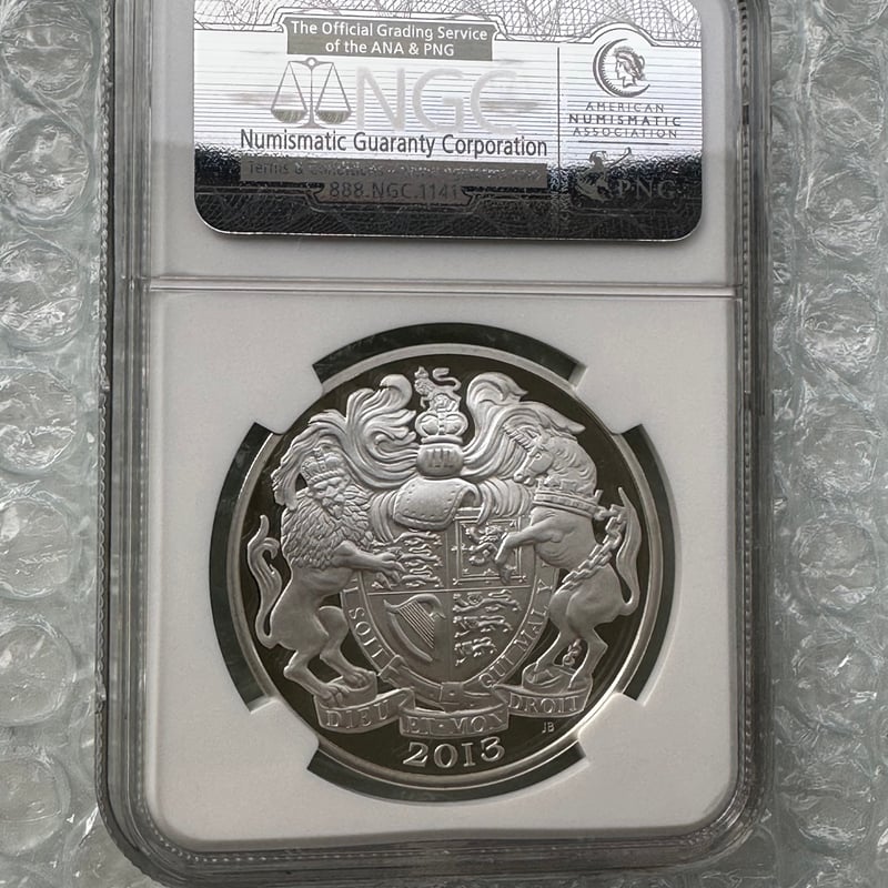 NGC鑑定PF70 2013年 エリザベス女王 戴冠60周年記念 5ポンド銀貨 英国
