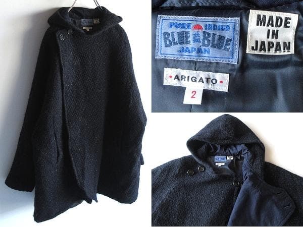 BLUE BLUE JAPAN ネップツイード フード コクーンコート ゆったり SHIPS any コート アウター any: リバー ダブル テーラード ミドル