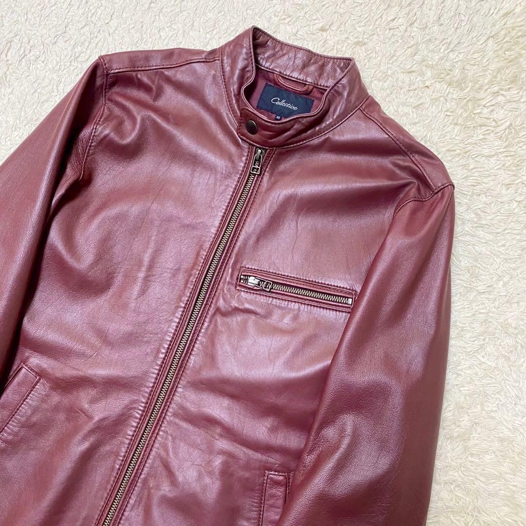 美品✨ メンズビギ ラムレザー シングルライダースジャケット ボルドー