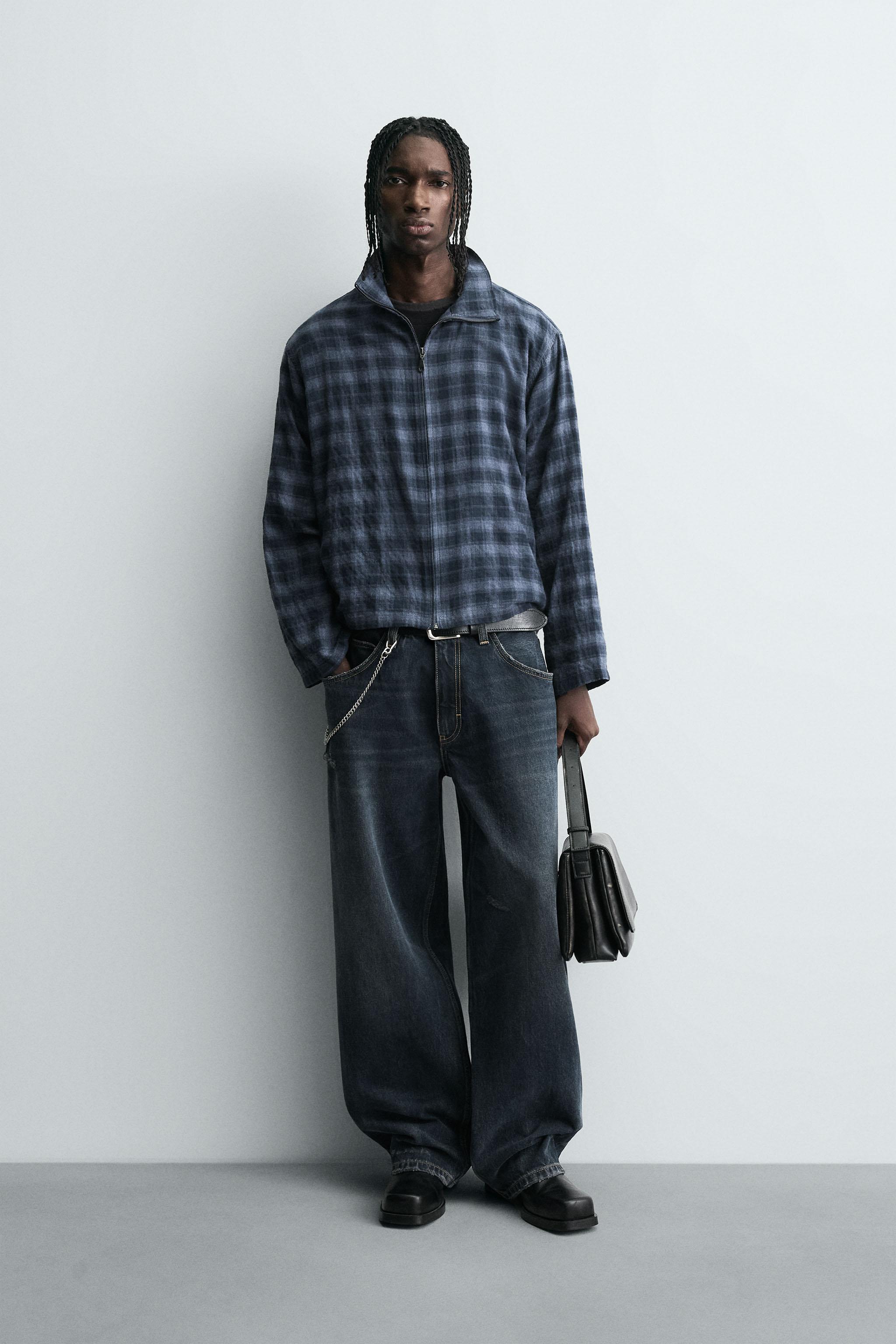 ZIP-UP PLAID SHIRT - Blue | ZARA United States